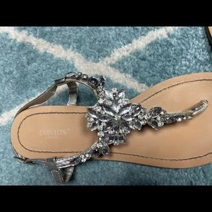 David’s Bridal silver gemstone bridesmaid sling back sandals - size 7